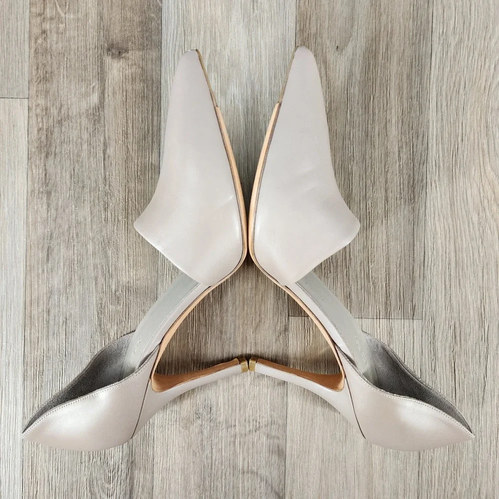 Vince Women Beige Leather Pointed Toe‎ D'Orsay Heel Pumps Size 9M EUR 40